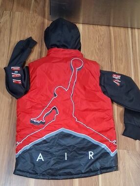 Jordan Red and Black Quilted Puffer Vest With Attached Hoodie for Kids Jacket
